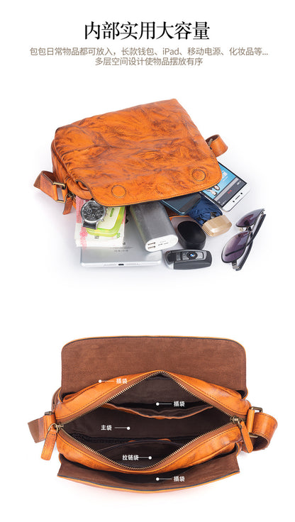 メンズショルダーバッグ牛革本革製レトロ男性斜めがけバッグ