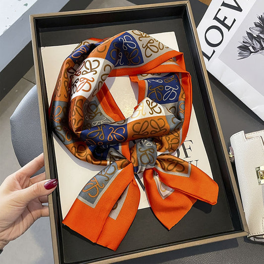 スカーフ字母柄両面二重シミュレーションシルクスカーフ女性ネックガード装飾