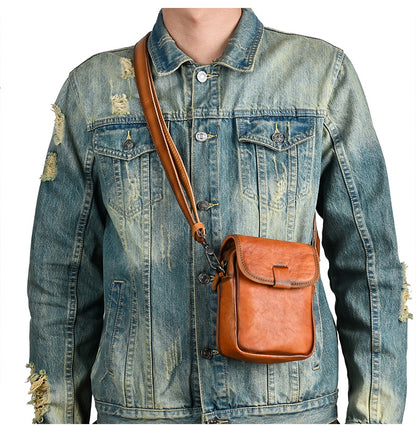 メンズショルダーバッグ牛革本革製レトロカジュアル旅行バッグ男性斜めがけバッグスマホポーチ