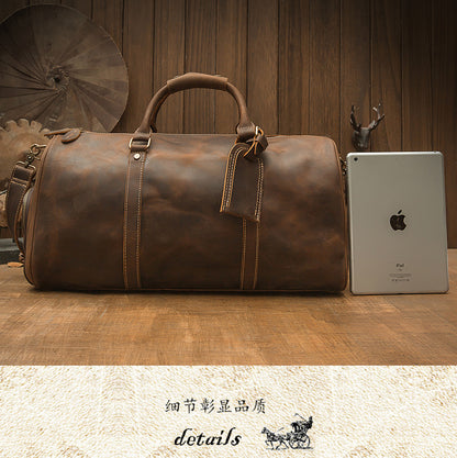 メンズ旅行かばん 大容量 牛革 クレイジー・ホース 手作業 レトロ 斜めがけ手提げかばん ファッション男性用荷物かばん