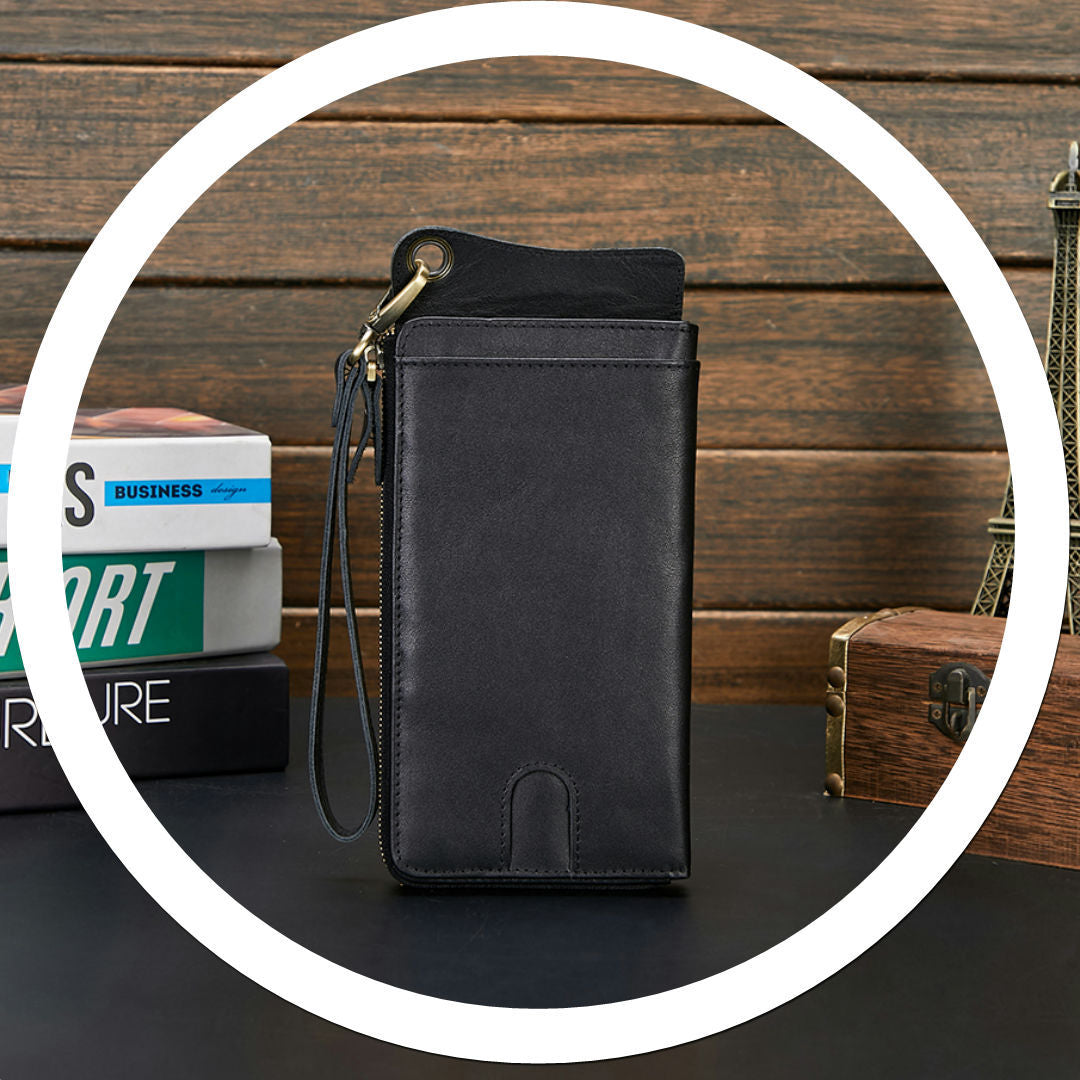 メンズ長財布 牛革ファスナー カード入れ 大容量クラッチバッグ 男性用ウォレット