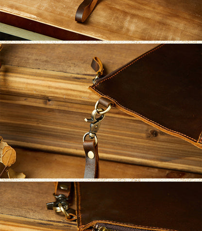 メンズ財布 手作業 牛皮本革製 レトロ ファスナー シンプル クラッチバッグ男性用ウォレット