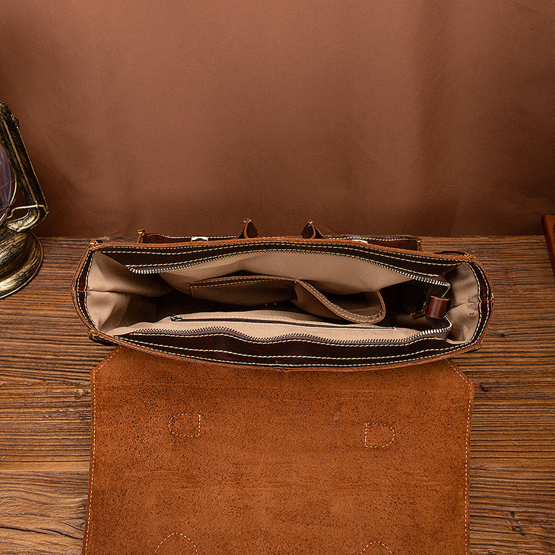 メンズブリーフケースハンドバッグ牛革本革製レトロビジネス男性用パソコンバッグ