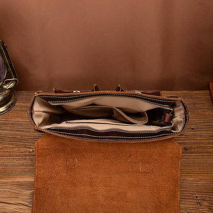 メンズブリーフケースハンドバッグ牛革本革製レトロビジネス男性用パソコンバッグ
