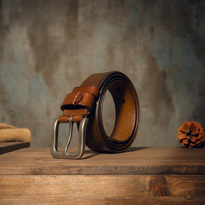 メンズベルト 牛革本革製 手作り 針バックル シンプルカジュアル ヴィンテージファッション男性用ベルト