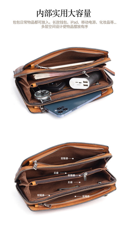 メンズクラッチバッグ牛革本革製実用レトロカジュアル男性バッグ