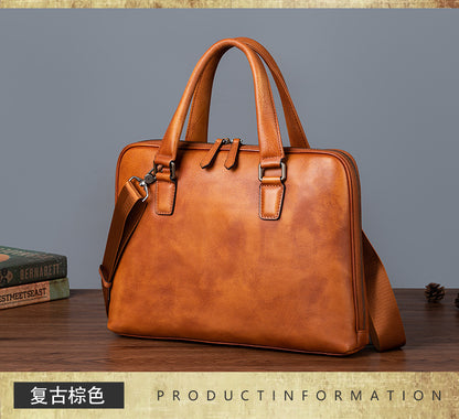 メンズブリーフケース牛革本革製レトロカジュアル男性用斜めがけバッグハンドバッグ
