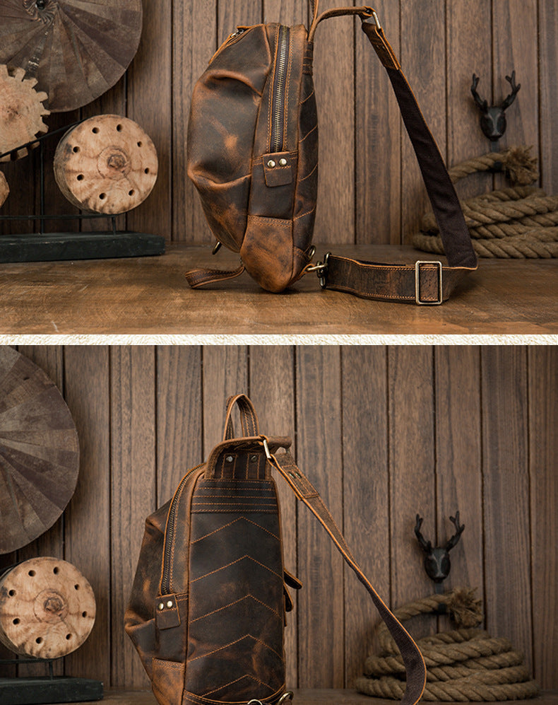 メンズバストバッグ 牛革本革製 手作り カジュアルヴィンテージ個性韩国ファッション男性用斜めがけバッグ