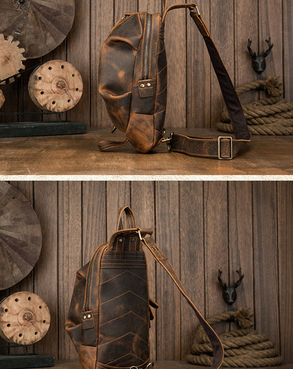 メンズバストバッグ 牛革本革製 手作り カジュアルヴィンテージ個性韩国ファッション男性用斜めがけバッグ