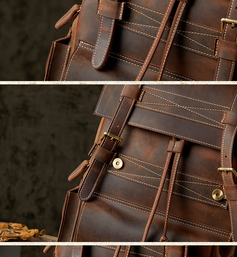 メンズリュックサック 牛革 大容量 手作り 個性レトロ カジュアル男性用旅行かばん