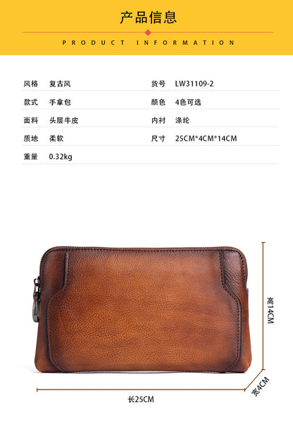 メンズクラッチバッグ牛革本革製レトロカジュアル男性用 バッグ