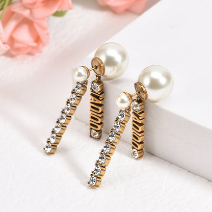 イヤリング大小パール字母柄ファッションロングペンダントピアス