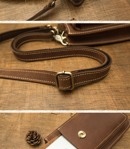 メンズショルダーバッグ 手作り 牛皮本革 クレイジー・ホース 男性用斜めがけバッグ スマホポーチ ウエストポーチ