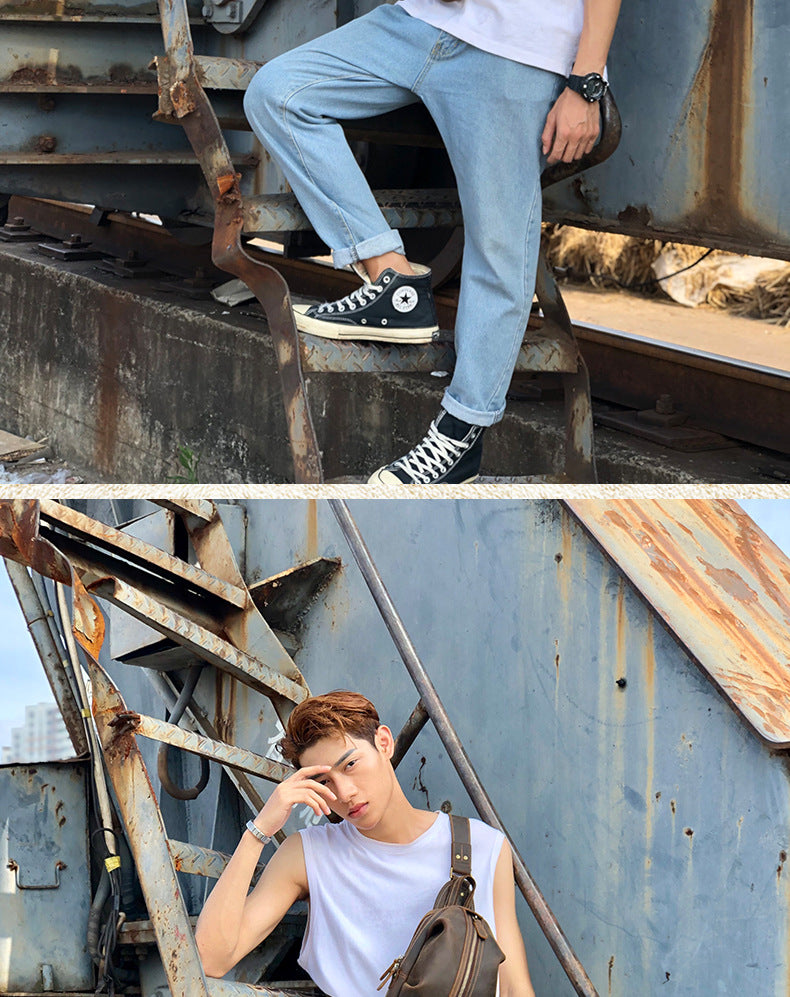 メンズバストバッグ 牛革本革製 手作り カジュアルヴィンテージ個性韩国ファッション男性用斜めがけバッグ