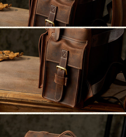 メンズリュックサック 牛革 大容量 手作り 個性レトロ カジュアル男性用旅行かばん