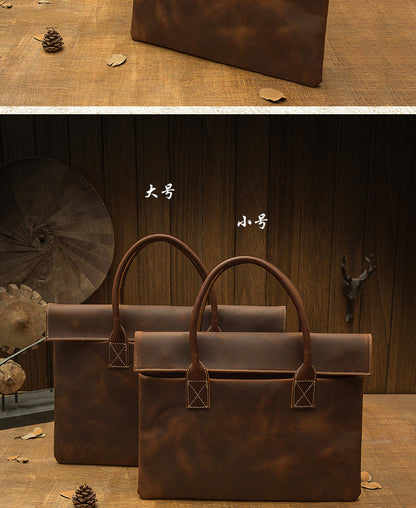 メンズ手提げかばん ハンドバッグ 手作業 韩国ファッション 牛革本革製 カジュアルビジネス用ブリーフケース薄型パソコンバッグ