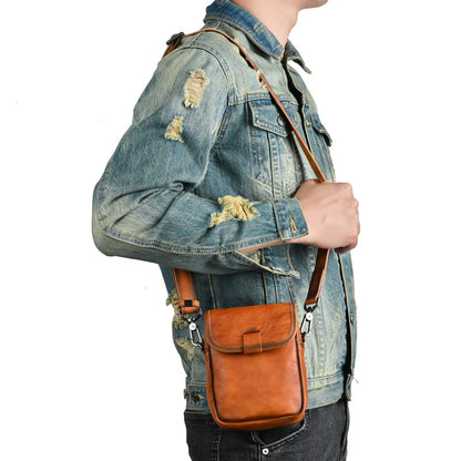 メンズショルダーバッグ牛革本革製レトロカジュアル旅行バッグ男性斜めがけバッグスマホポーチ