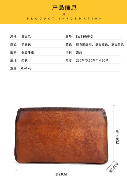 メンズクラッチバッグ牛革本革製実用レトロカジュアル男性バッグ