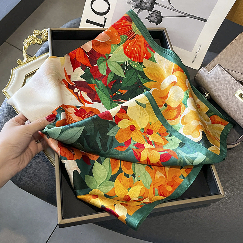 シルクスカーフプリント柄フレンチスカーフ高品質気質エレガントネッカチーフ