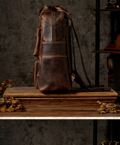 メンズリュック手作り牛革本革製クレイジー・ホースレトロ大容量 パソコンバッグカジュアルファッション出張旅行かばん