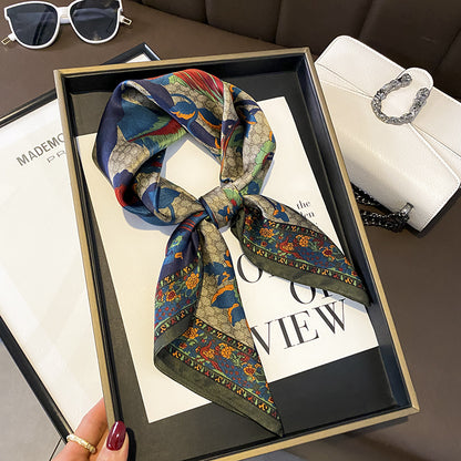 シルクスカーフプリント柄フレンチスカーフ女性薄手日焼け止めエレガント気質ネッカチーフ