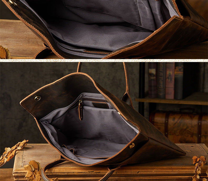 メンズ手提げかばんハンドバッグ手作業牛皮クレイジー・ホース 出張携帯便利ビジネスカジュアル男性用ブリーフケース薄型パソコンバッグ