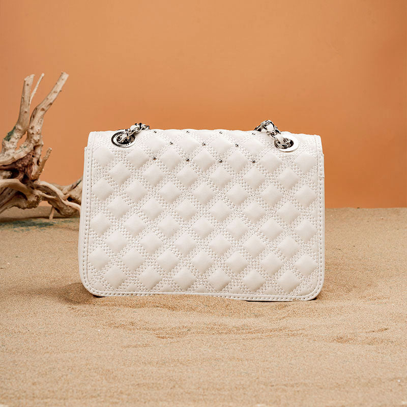 本革レディースバッグチェック柄チェーンバッグスクエアバッグシンプルエレガントショルダーバッグ.ポシェット