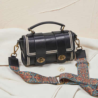 レディースバッグレトロ本革ハンドバッグ円筒バッグ牛革シンプルメッセンジャーバッグ流行ショルダーバッグ.ポシェット