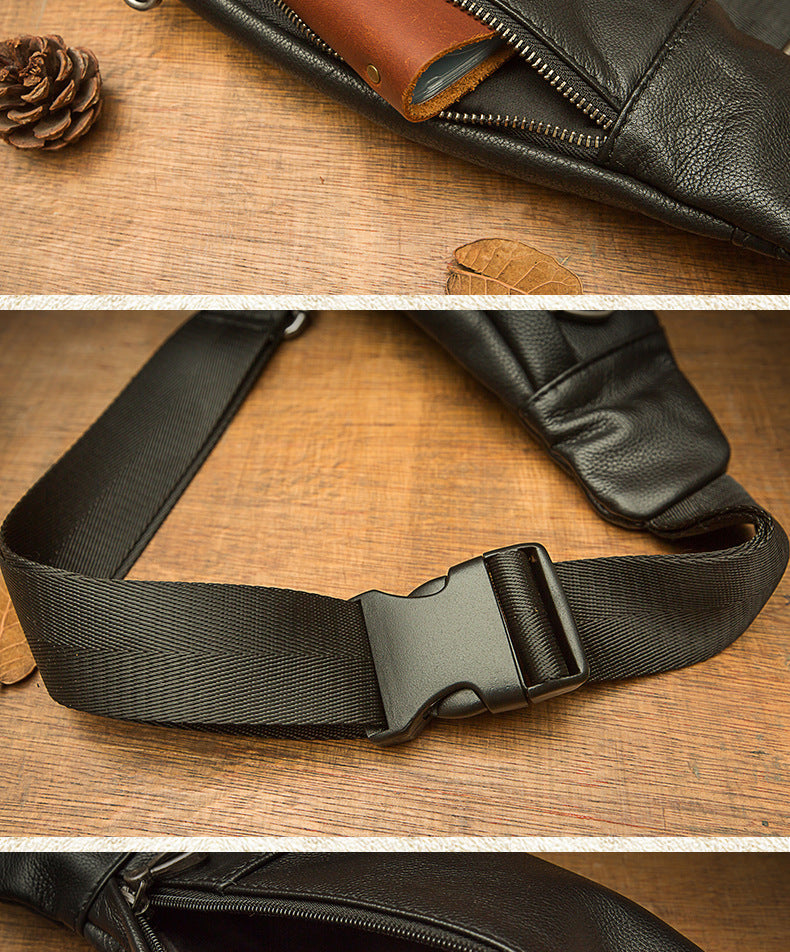 メンズバストバッグ手作り牛革本革製カジュアル携帯電話ウエストポーチスポーツアウトドア個性ファッション男性ショルダーバッグ斜めがけバッグ