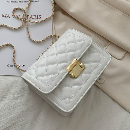 本革バッグレディース斜め掛けバッグチェック柄チェーンバッグスクエアバッグファッション何とでも合うショルダーバッグ.ポシェット