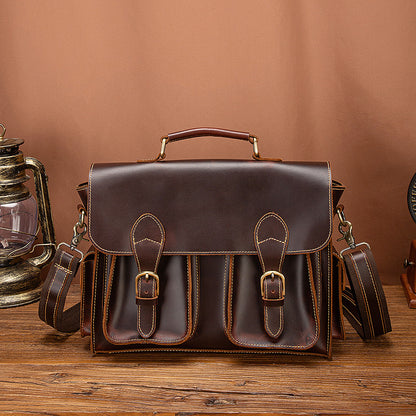 メンズブリーフケースハンドバッグ牛革本革製レトロビジネス男性用パソコンバッグ