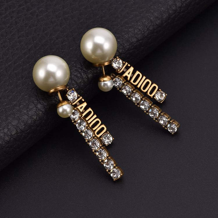 イヤリング大小パール字母柄ファッションロングペンダントピアス