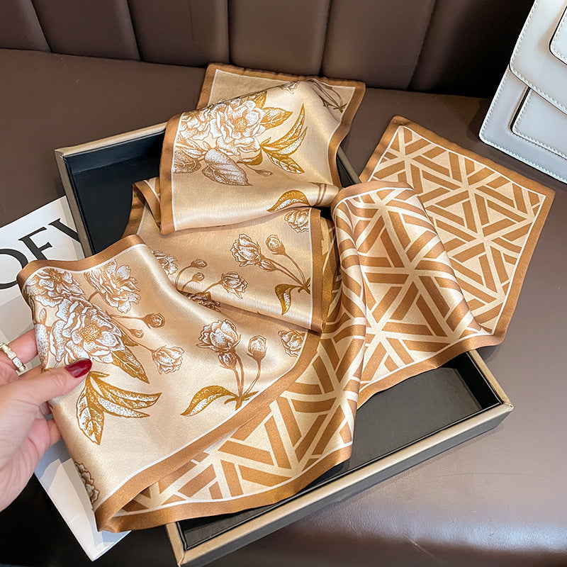 シルクのスカーフ幾何柄プリント柄二重シルクリボンシルクスカーフ女性ネッカチーフ両面2色