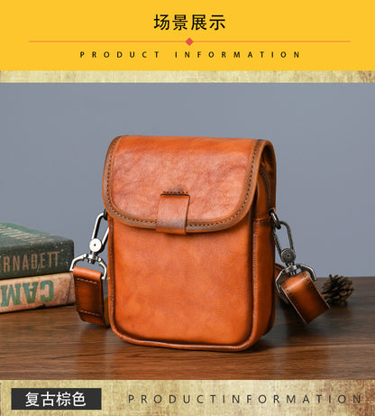 メンズショルダーバッグ牛革本革製レトロカジュアル旅行バッグ男性斜めがけバッグスマホポーチ