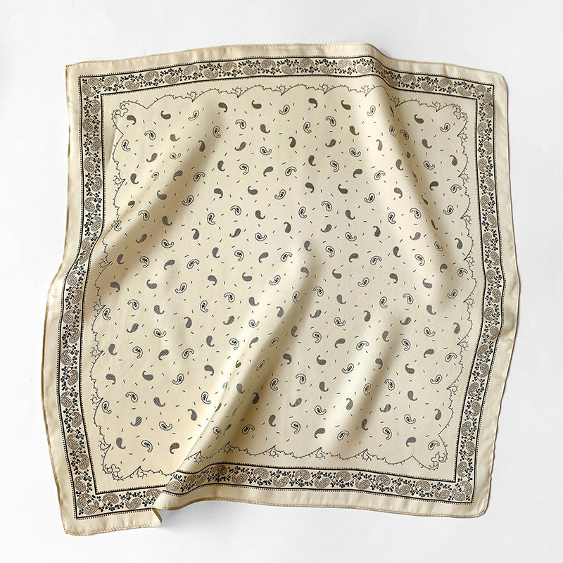 シルクスカーフプリント柄小さなスカーフ女性カシューナッツ花気質飾りネッカチーフ