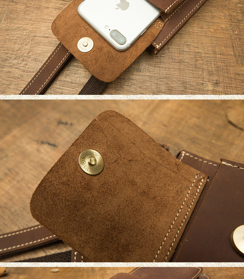 メンズショルダーバッグ 手作り 牛皮本革 クレイジー・ホース 男性用斜めがけバッグ スマホポーチ ウエストポーチ