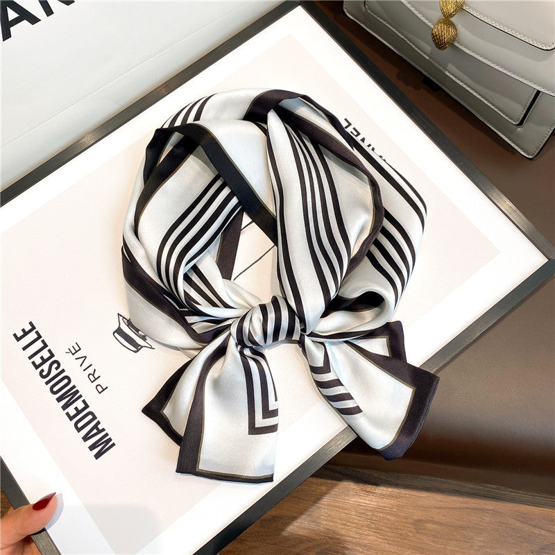 シルクスカーフシンプル気質縦縞シルクスカーフ女性細長いファッションネックガードスカーフ