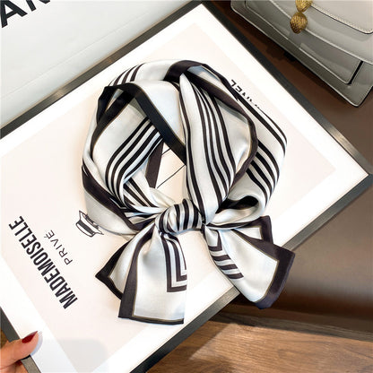 シルクスカーフシンプル気質縦縞シルクスカーフ女性細長いファッションネックガードスカーフ
