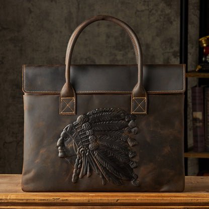 メンズ手提げかばんハンドバッグ手作業牛皮クレイジー・ホース 出張携帯便利ビジネスカジュアル男性用ブリーフケース薄型パソコンバッグ