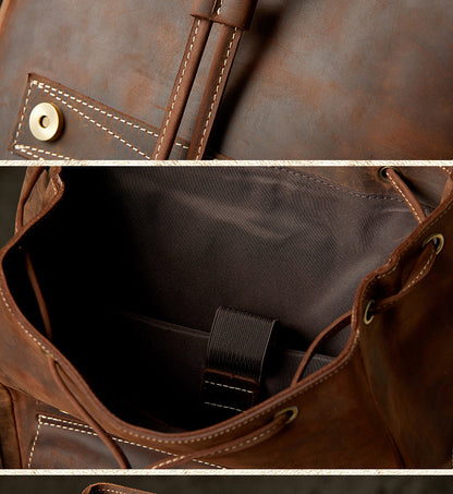 メンズリュックサック 牛革 大容量 手作り 個性レトロ カジュアル男性用旅行かばん