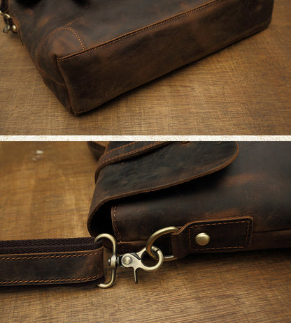 メンズメッセンジャーバッグ 手作り 牛皮本革製 クレイジー・ホース レトロ ハンドバッグ手提げかばん男性用ブリーフケース斜めがけショルダーバッグ