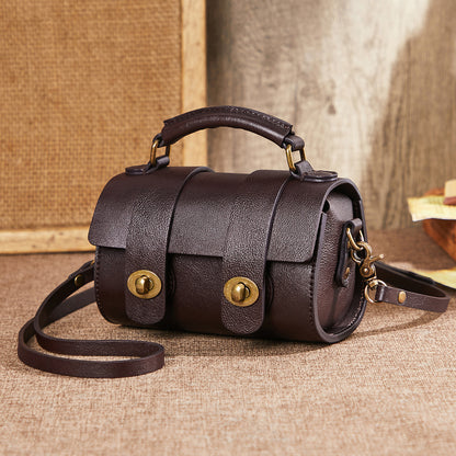 レディースバッグレトロ本革ハンドバッグ円筒バッグ牛革シンプルメッセンジャーバッグ流行ショルダーバッグ.ポシェット