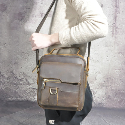 メンズショルダーバッグ牛革本革製レトロアウトドア旅行 男性用斜めがけバッグ