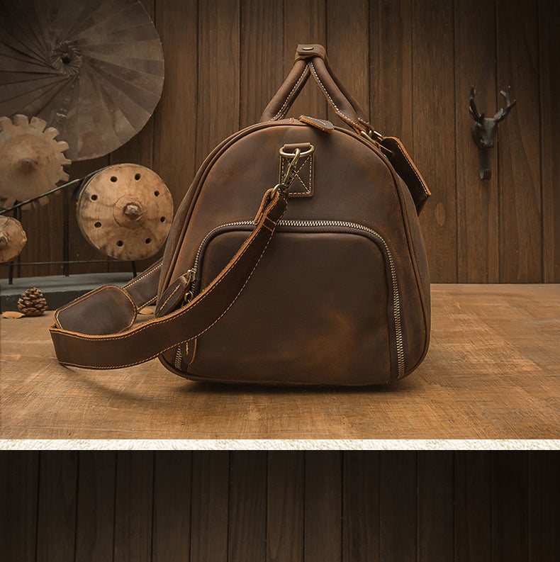 メンズ旅行かばん 大容量 牛革 クレイジー・ホース 手作業 レトロ 斜めがけ手提げかばん ファッション男性用荷物かばん