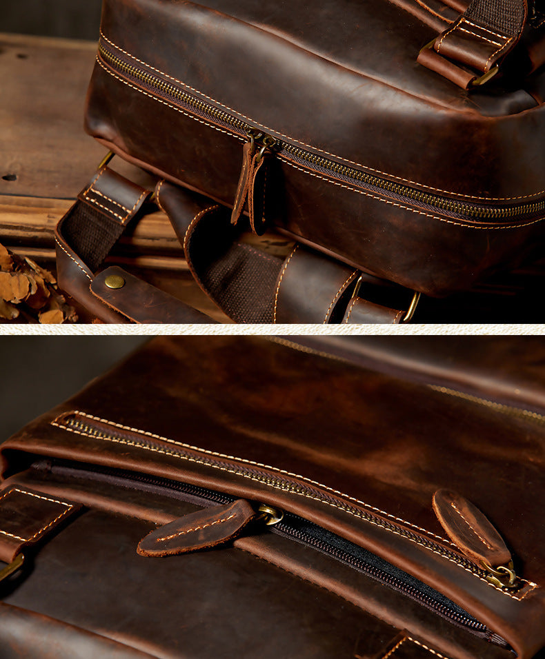 メンズリュック手作り牛革本革製クレイジー・ホースレトロ大容量 パソコンバッグカジュアルファッション出張旅行かばん