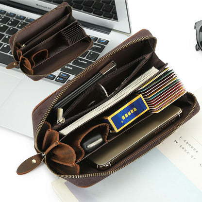 メンズ長財布牛革大容量レトロシンプル男性用ウォレット