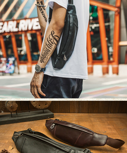 メンズバストバッグ手作り牛革本革製カジュアル携帯電話ウエストポーチスポーツアウトドア個性ファッション男性ショルダーバッグ斜めがけバッグ
