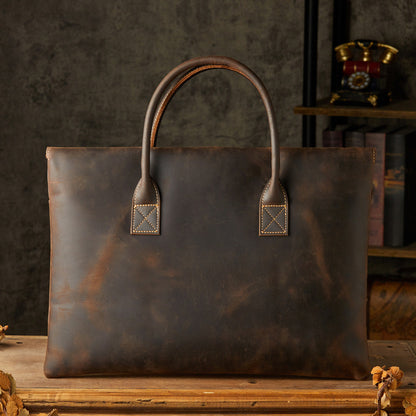 メンズ手提げかばんハンドバッグ手作業牛皮クレイジー・ホース 出張携帯便利ビジネスカジュアル男性用ブリーフケース薄型パソコンバッグ