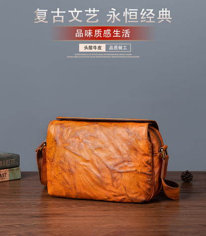 メンズショルダーバッグ牛革本革製レトロ男性斜めがけバッグ