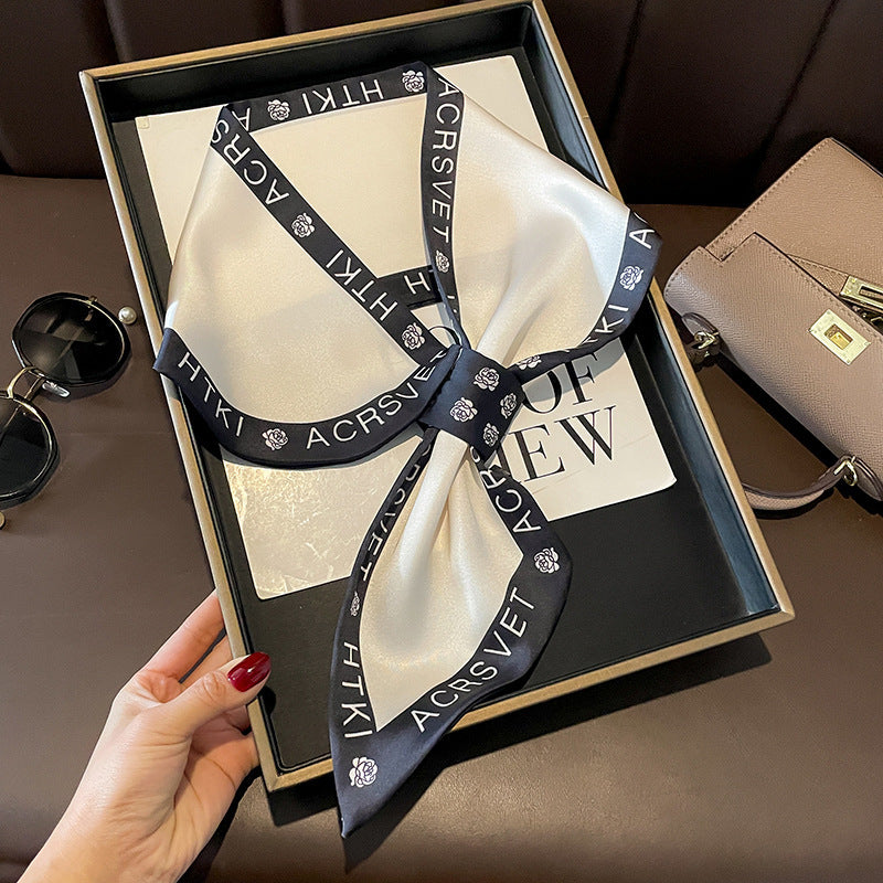 スカーフ字母柄二重サテンクロスオーバスカーフファッションエレガント気質何とでも合うネッカチーフ